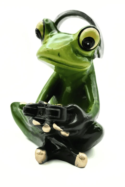 Figurka żaby gamer do pokoju – oryginalna dekoracja gamingowa, śmieszny prezent dla chłopaka lub nastolatka