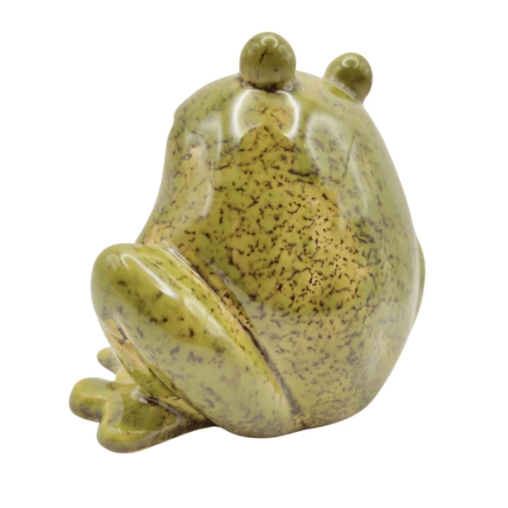 Figurka żaby ceramicznej – subtelna ozdoba na komodę, parapet lub regał.