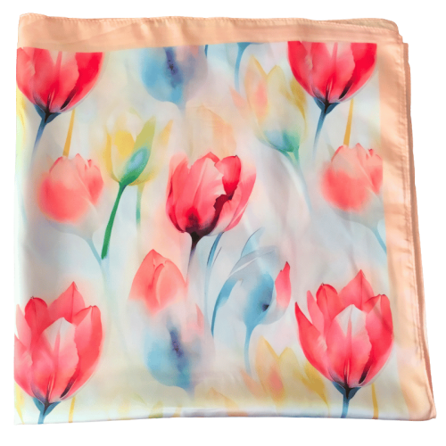 Apaszka w tulipany – elegancki dodatek do kobiecych stylizacji.