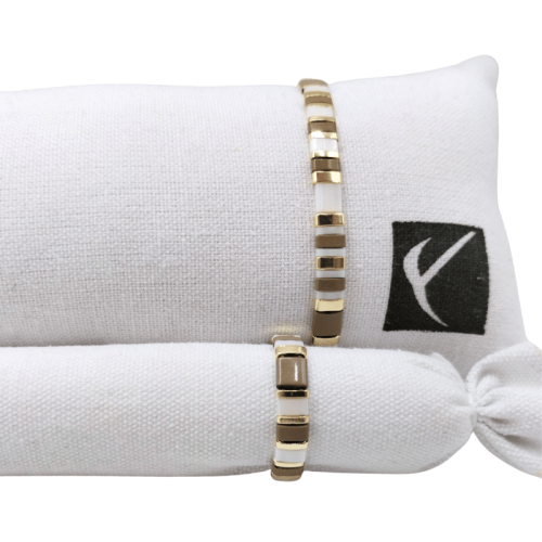 Zestaw Yvon B96408 i R96408 w kremowo-złotej kolorystyce – elegancka biżuteria damska na każdą okazję.