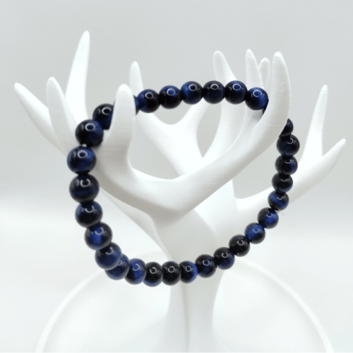 Bransoletka z naturalnego niebieskiego tygrysiego oka – elegancka bransoletka z kamieni naturalnych na gumce.