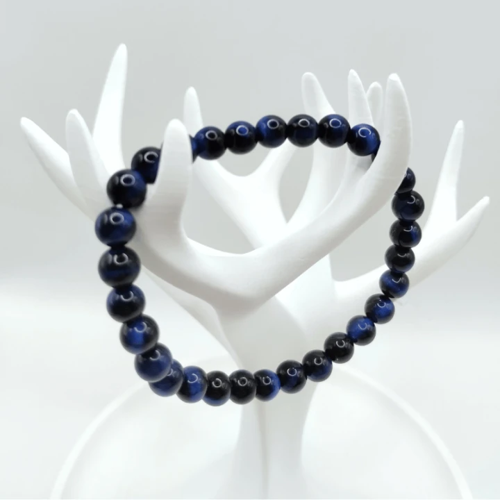Bransoletka z naturalnego niebieskiego tygrysiego oka – elegancka bransoletka z kamieni naturalnych na gumce.